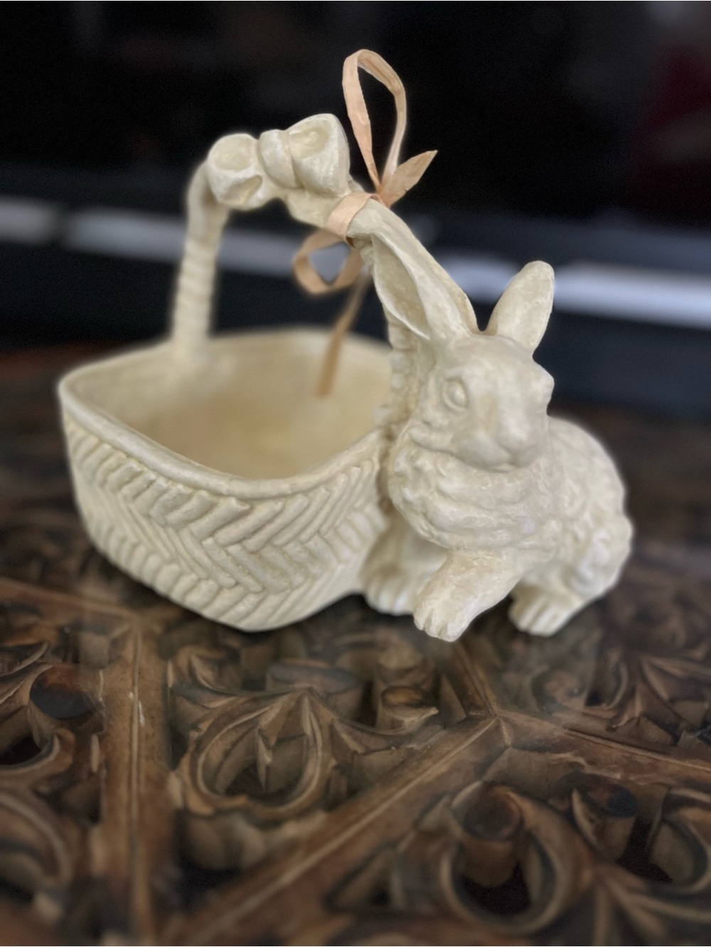 Unbranded Cream Ceramic Bunny Basket Accent